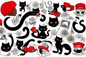 black cat and red cap in the switer tattoo idea