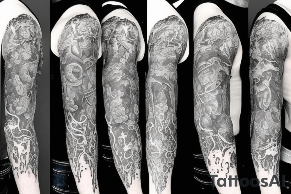 many sculls full sleeve tattoo idea