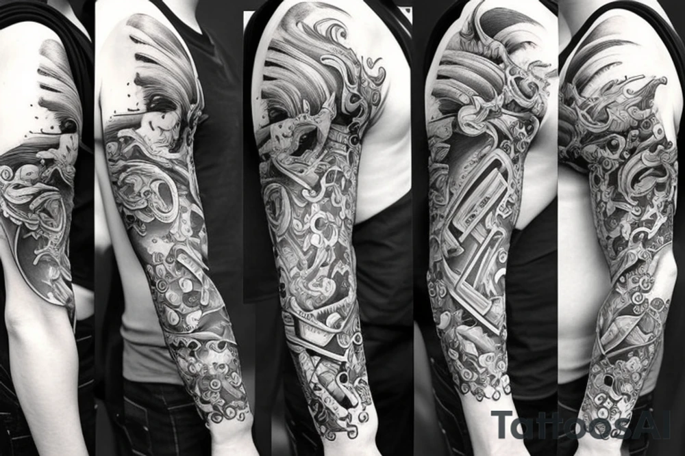 many sculls full sleeve tattoo idea