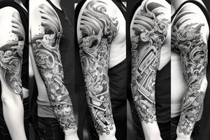 many sculls full sleeve tattoo idea