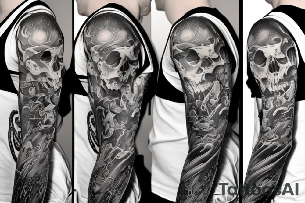 sculls full sleeve tattoo idea