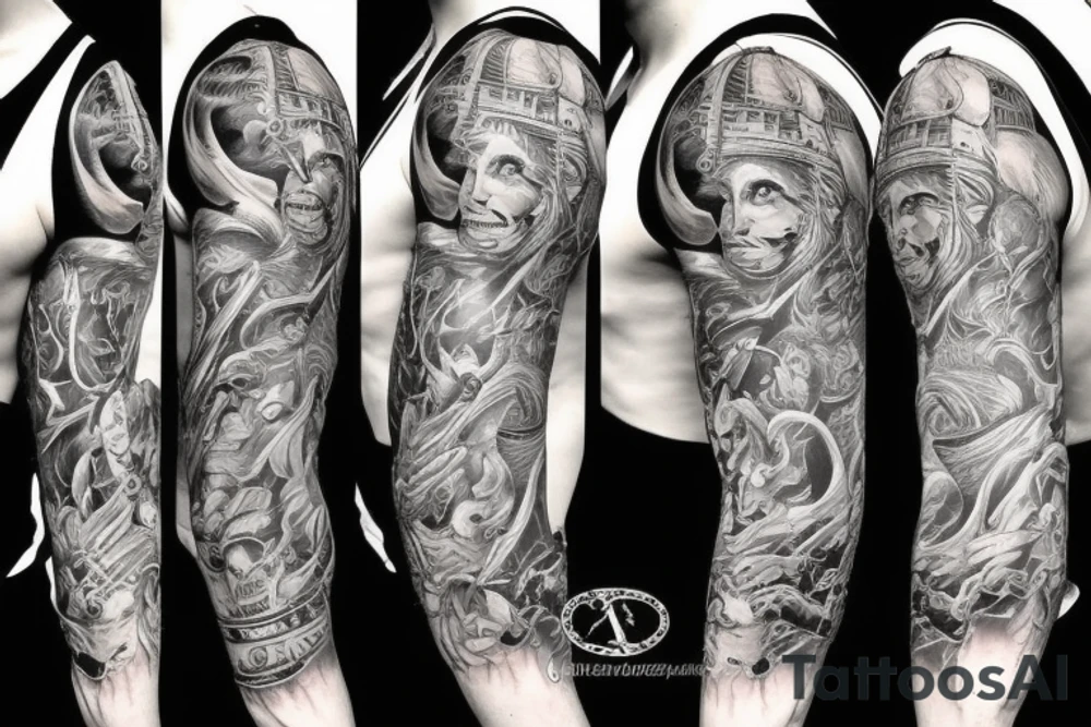 sculls full sleeve tattoo idea