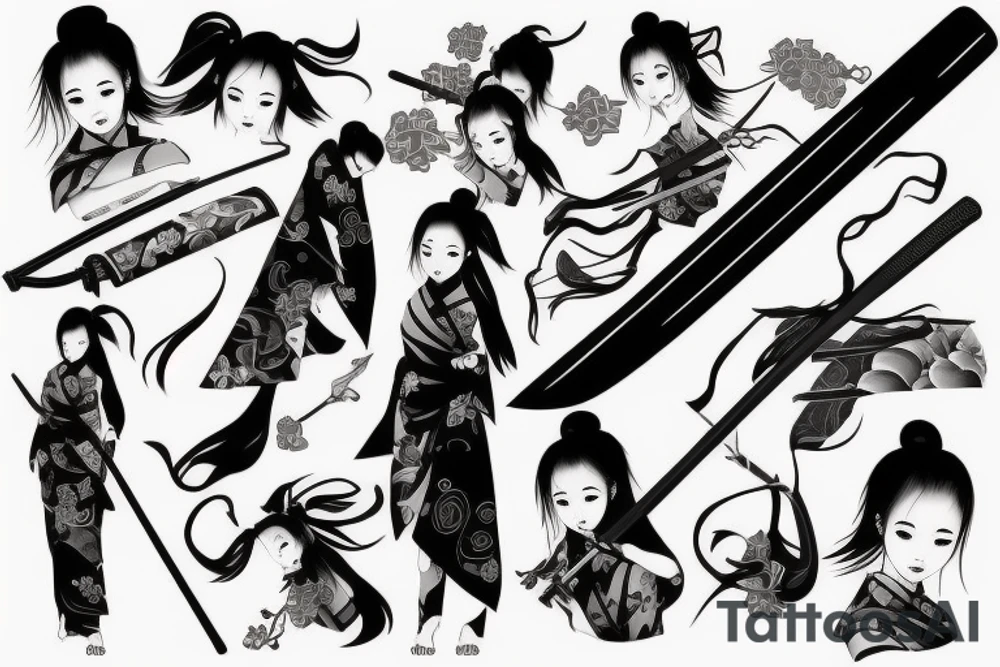 japanise girl with katana tattoo idea