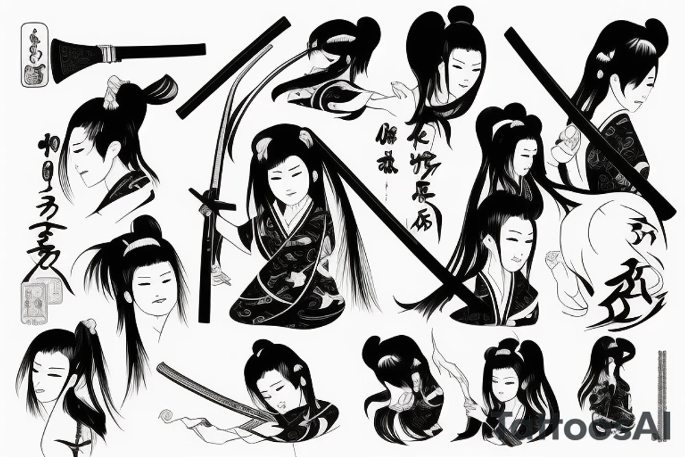 japanise girl with katana tattoo idea