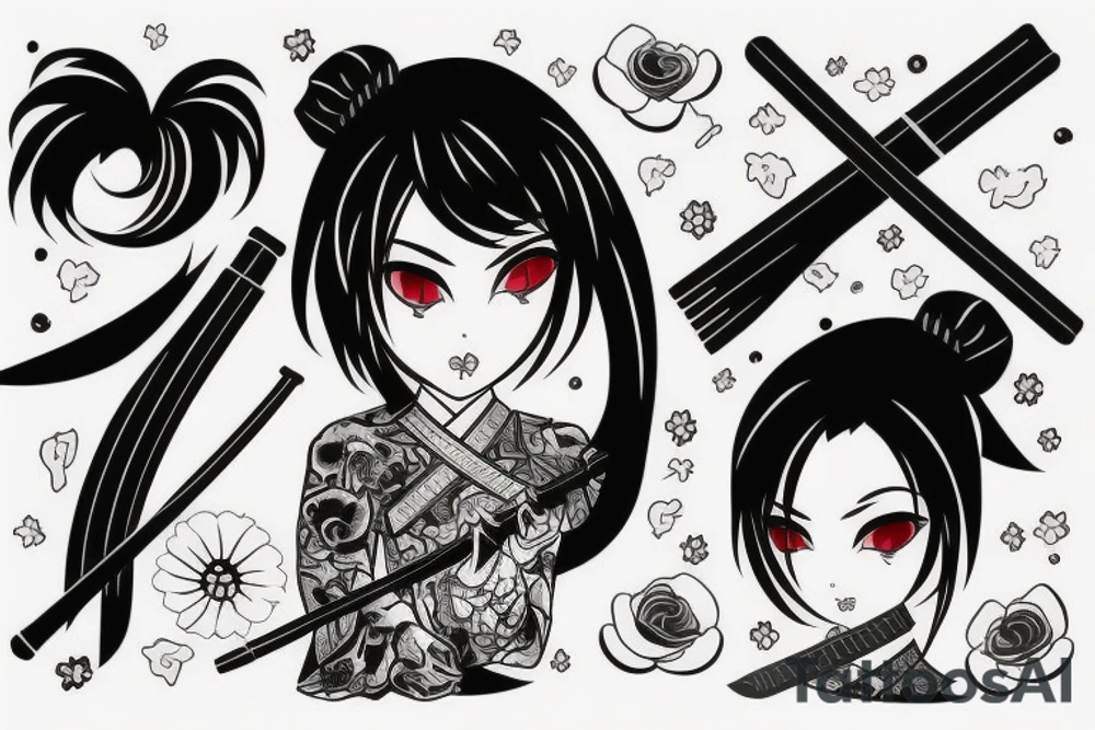 japanise girl with katana tattoo escise tattoo idea