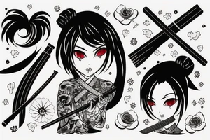 japanise girl with katana tattoo escise tattoo idea