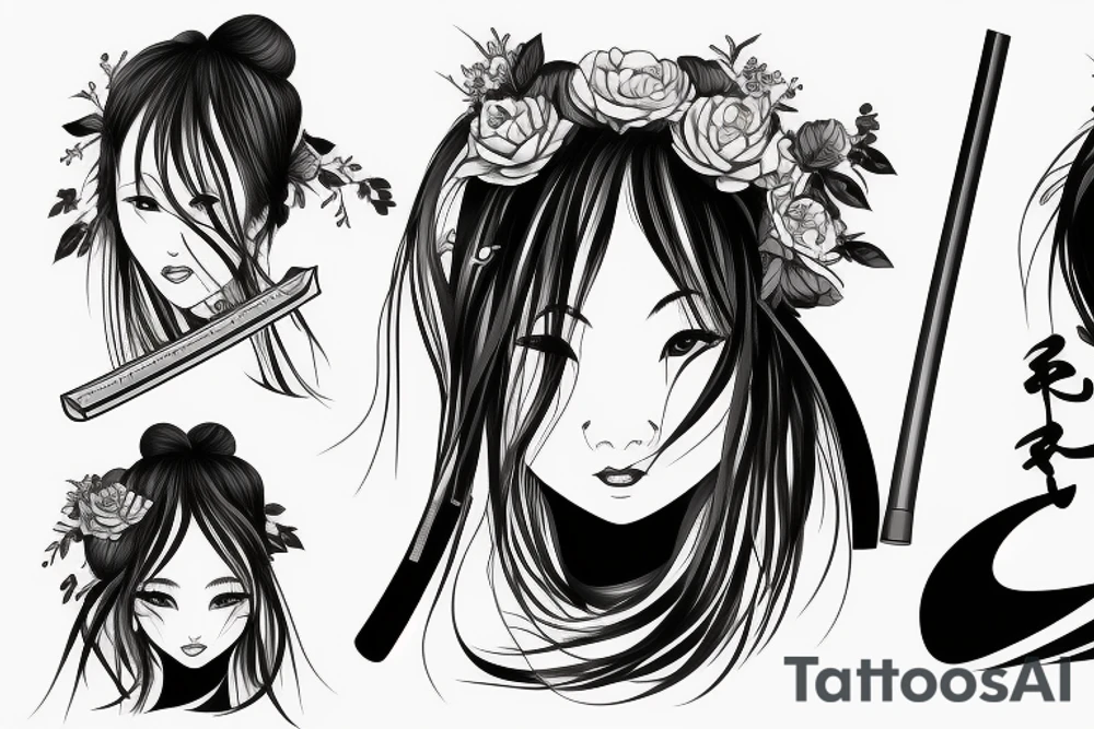 japanise girl with katana tattoo escise tattoo idea