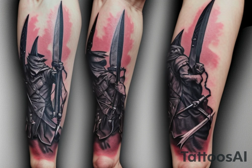 bloodborne hunter full height with a scythe tattoo idea