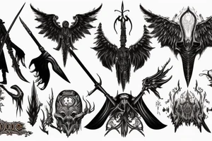 bloodborne hunter full height with a scythe and wings behind his back tattoo idea