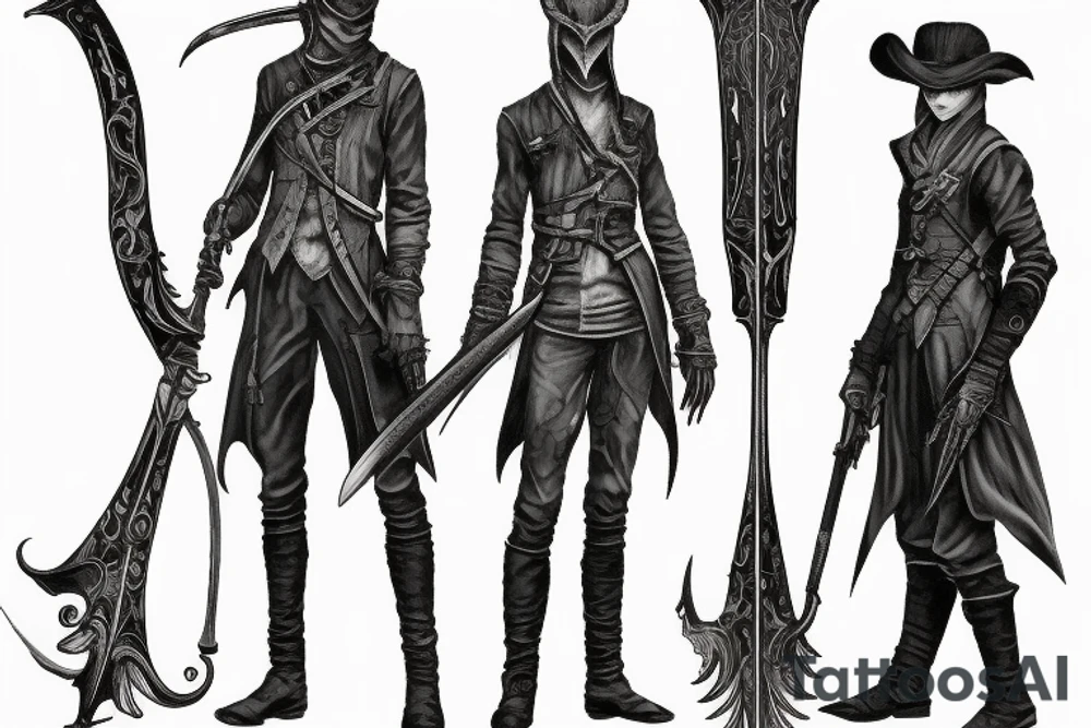 bloodborne hunter full height with a scythe tattoo idea