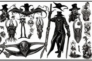 bloodborne hunter full height with a scythe plague doctor tattoo idea