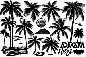 a piture of Diamond Head Crater in Hawaii with a Palm tree and ocean tattoo idea