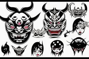 japanese woman-demon oni mask tattoo idea