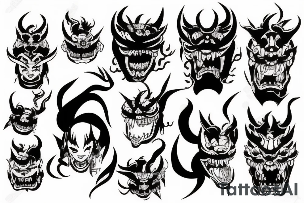 japanese woman-demon oni mask tattoo idea