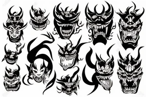 japanese woman-demon oni mask tattoo idea