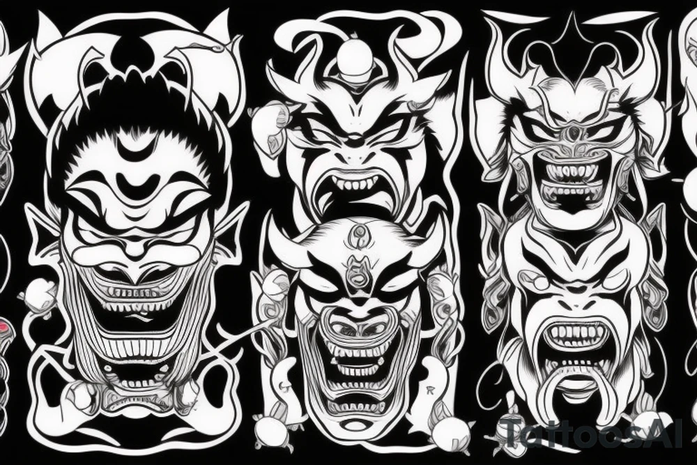japanese woman-demon oni mask tattoo idea