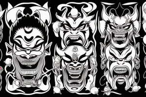 japanese woman-demon oni mask tattoo idea