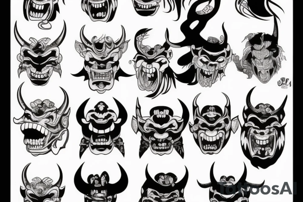 japanese woman-demon oni mask tattoo idea