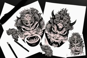 japanese woman-demon oni mask tattoo idea
