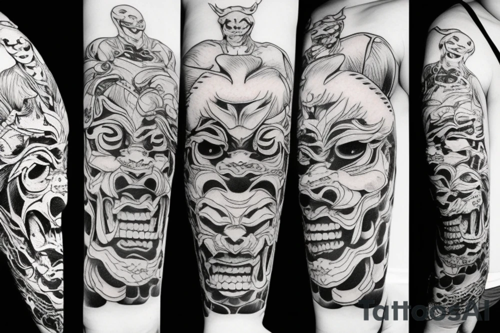 japanese woman-demon oni mask tattoo idea