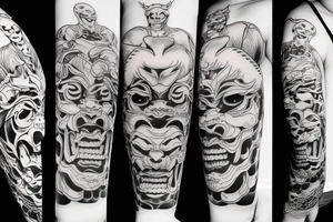 japanese woman-demon oni mask tattoo idea
