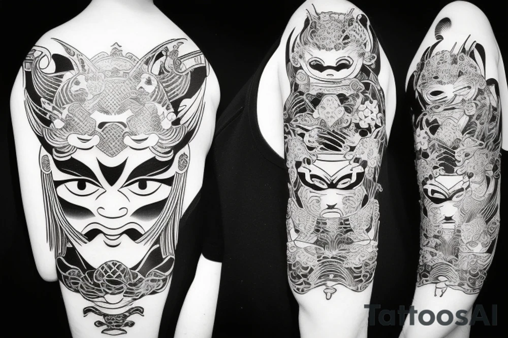 japanese oni mask woman tattoo idea