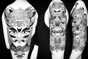 japanese oni mask woman tattoo idea