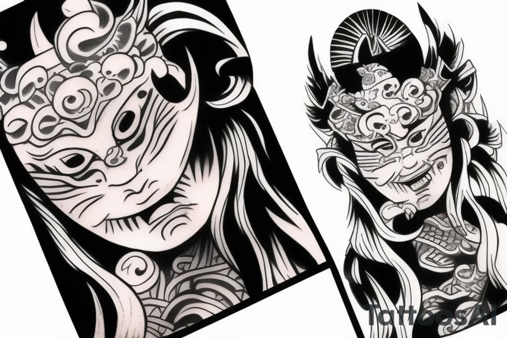 japanese oni mask woman tattoo idea