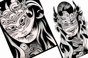 japanese oni mask woman tattoo idea