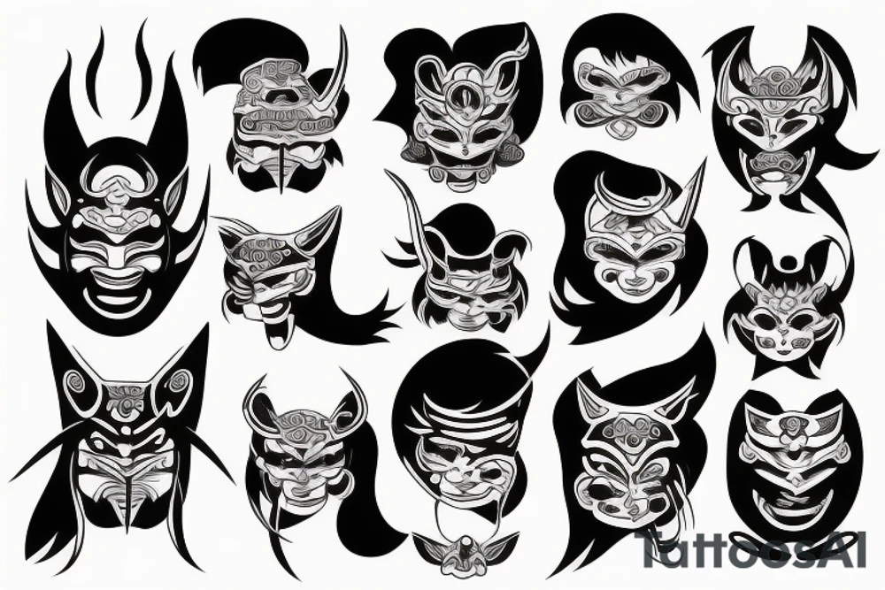 japanese oni mask woman tattoo idea