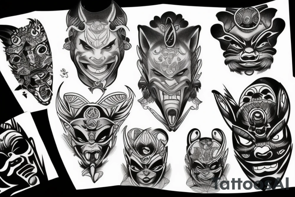 oni mask woman tattoo idea