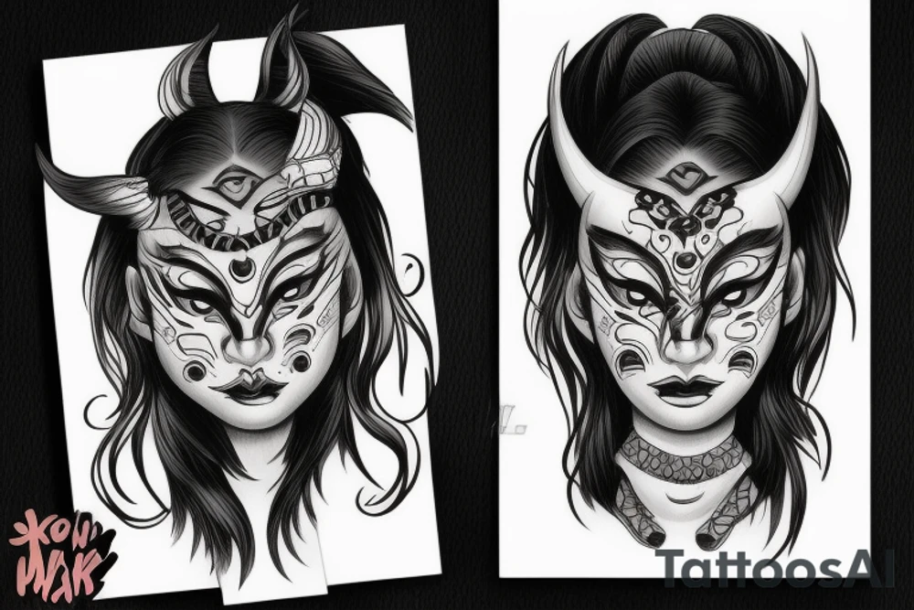 oni mask woman tattoo idea