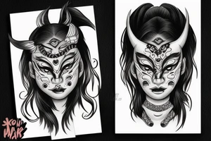 oni mask woman tattoo idea