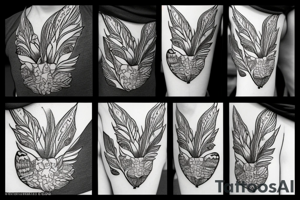An eastern screech owl showcased with plumeria flowers and tropical leaves. tattoo idea