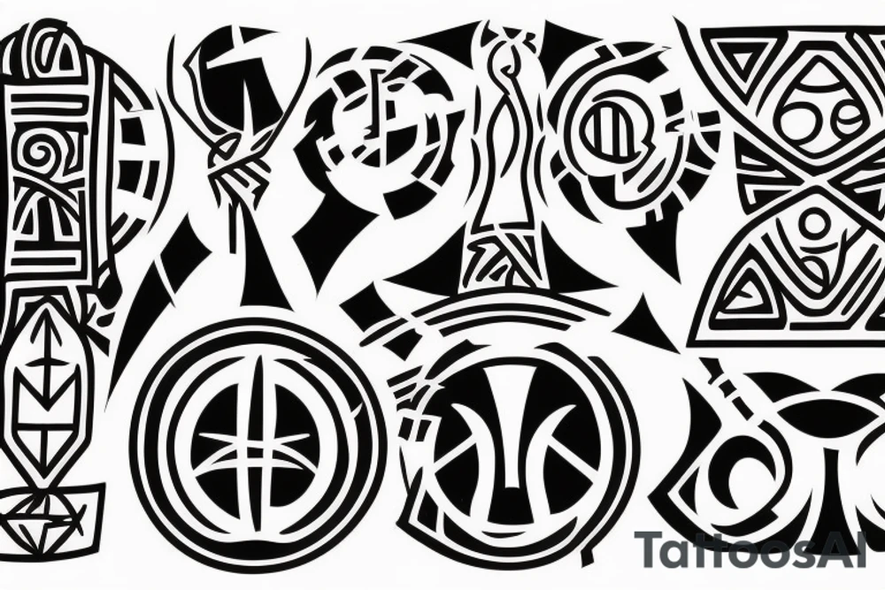 African tribal symbol that extends from an existing design. It should represent leadership, uniqueness, and boldness tattoo idea
