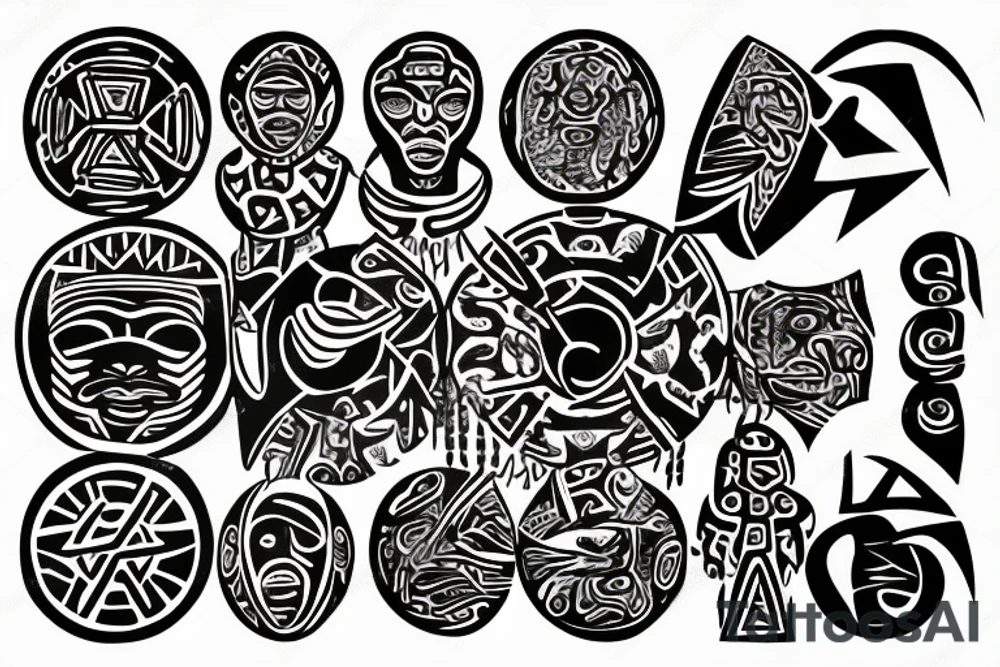 African tribal symbol that extends from an existing design. It should represent leadership, uniqueness, and boldness tattoo idea