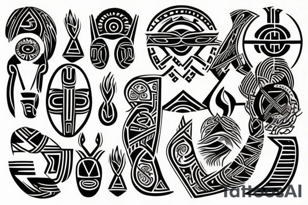 African tribal symbol that extends from an existing design. It should represent leadership, uniqueness, and boldness tattoo idea