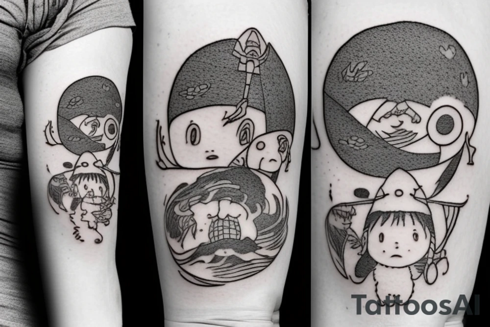 Small characters from spirit away, howls moving castle, princess Mononoke, Ponyo, Totoro, Witches delivery tattoo idea