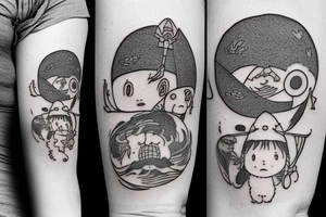 Small characters from spirit away, howls moving castle, princess Mononoke, Ponyo, Totoro, Witches delivery tattoo idea
