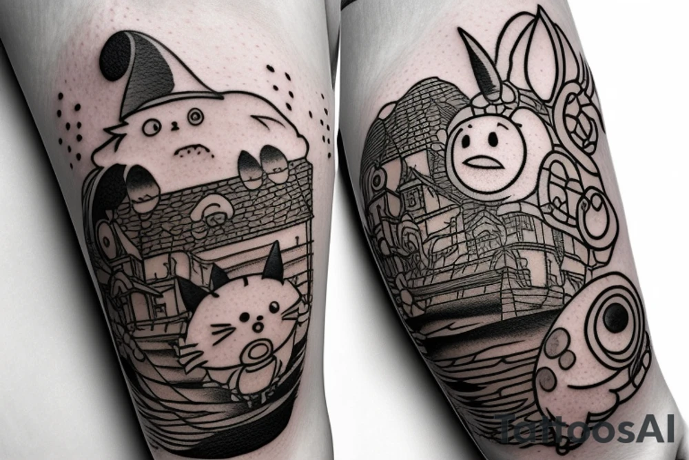 Small characters from spirit away, howls moving castle, princess Mononoke, Ponyo, Totoro, Witches delivery tattoo idea