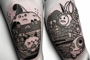 Small characters from spirit away, howls moving castle, princess Mononoke, Ponyo, Totoro, Witches delivery tattoo idea