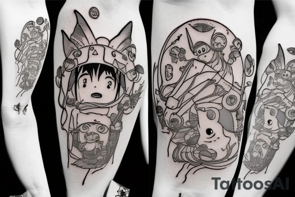 Small characters from spirit away, howls moving castle, princess Mononoke, Ponyo, Totoro, Witches delivery tattoo idea