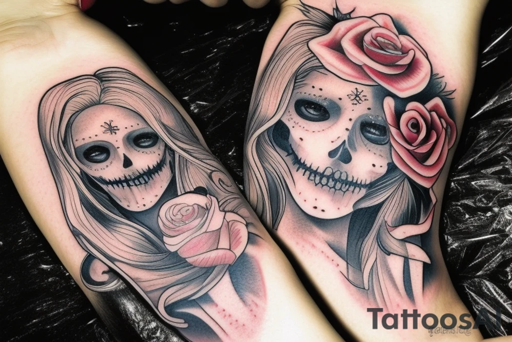 Santa Muertos beautiful blonde girl with rose in heir tattoo idea