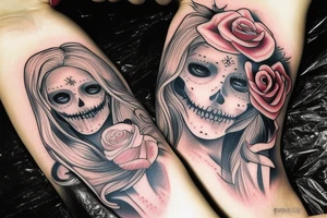 Santa Muertos beautiful blonde girl with rose in heir tattoo idea