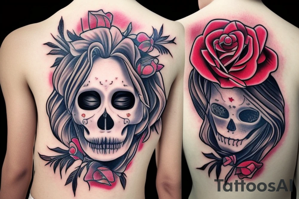 Santa Muertos beautiful blonde girl with rose in heir tattoo idea