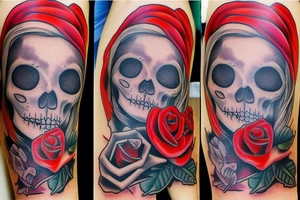 Santa Muertos beautiful blonde girl with rose in heir tattoo idea