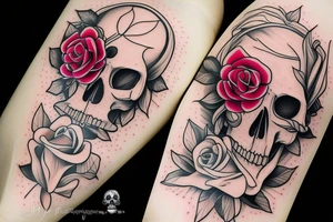 Santa Muertos beautiful blonde girl with rose in heir  and skull in hand tattoo idea