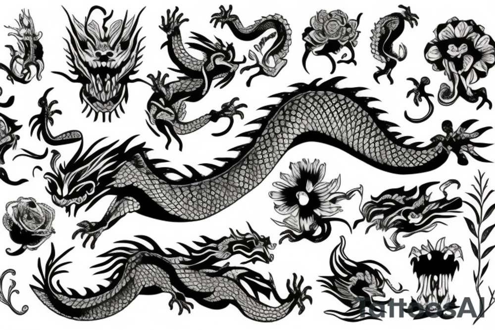 dragon with flowers tattoo idea