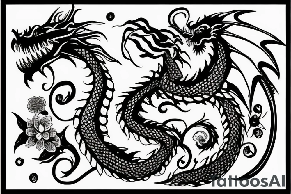 dragon with flowers tattoo idea