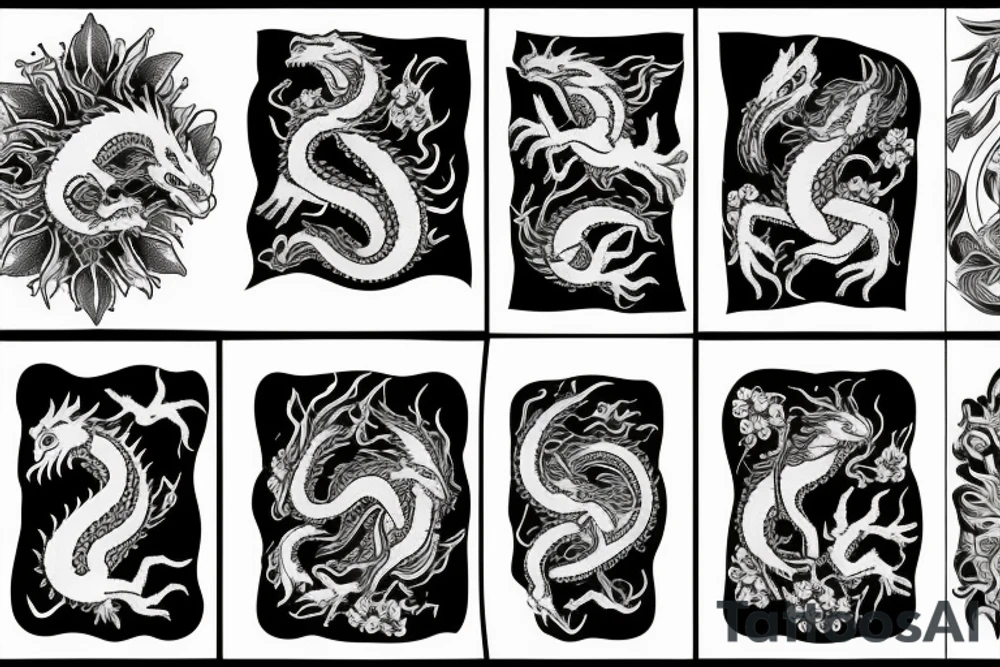 dragon with flowers tattoo idea
